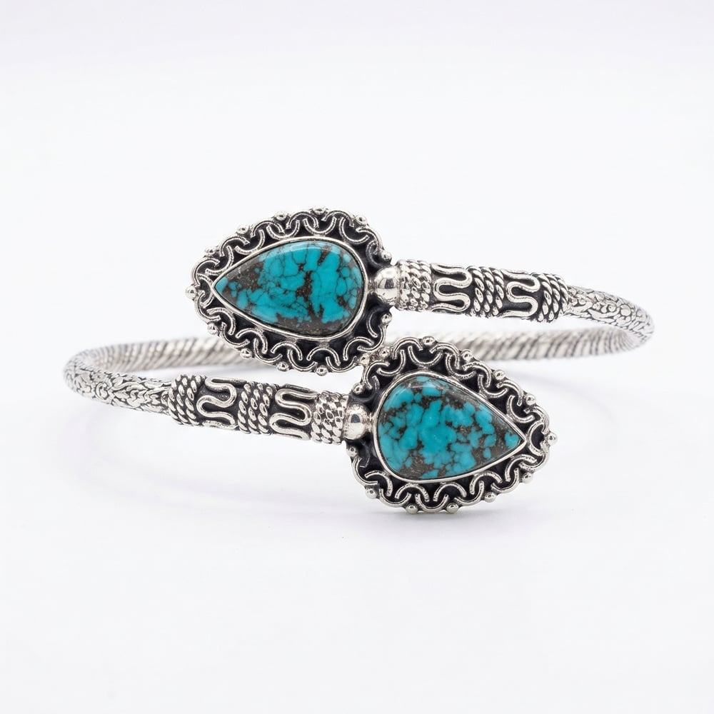 Handmade Silver Jewelry Turquoise Kada Bracelet
